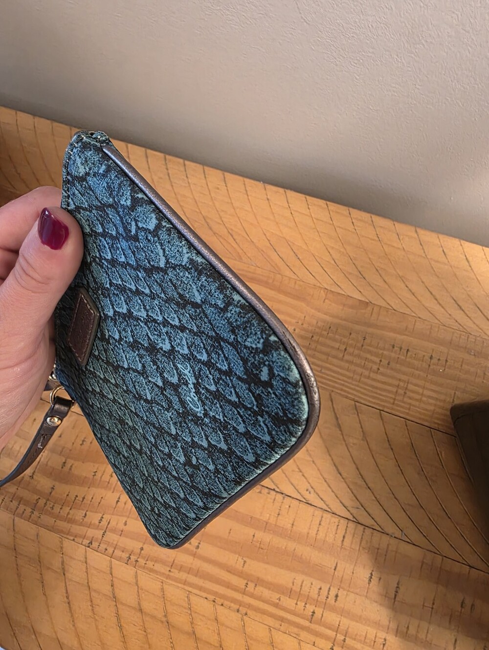 Coach Teal Snake Patterned Nylon Wristlet - Picture 7 of 8